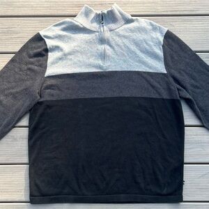 Nautica; Colorblock Grey/Black; Mock Neck Sweater; Long Sleeve; Quarter Zip; XL